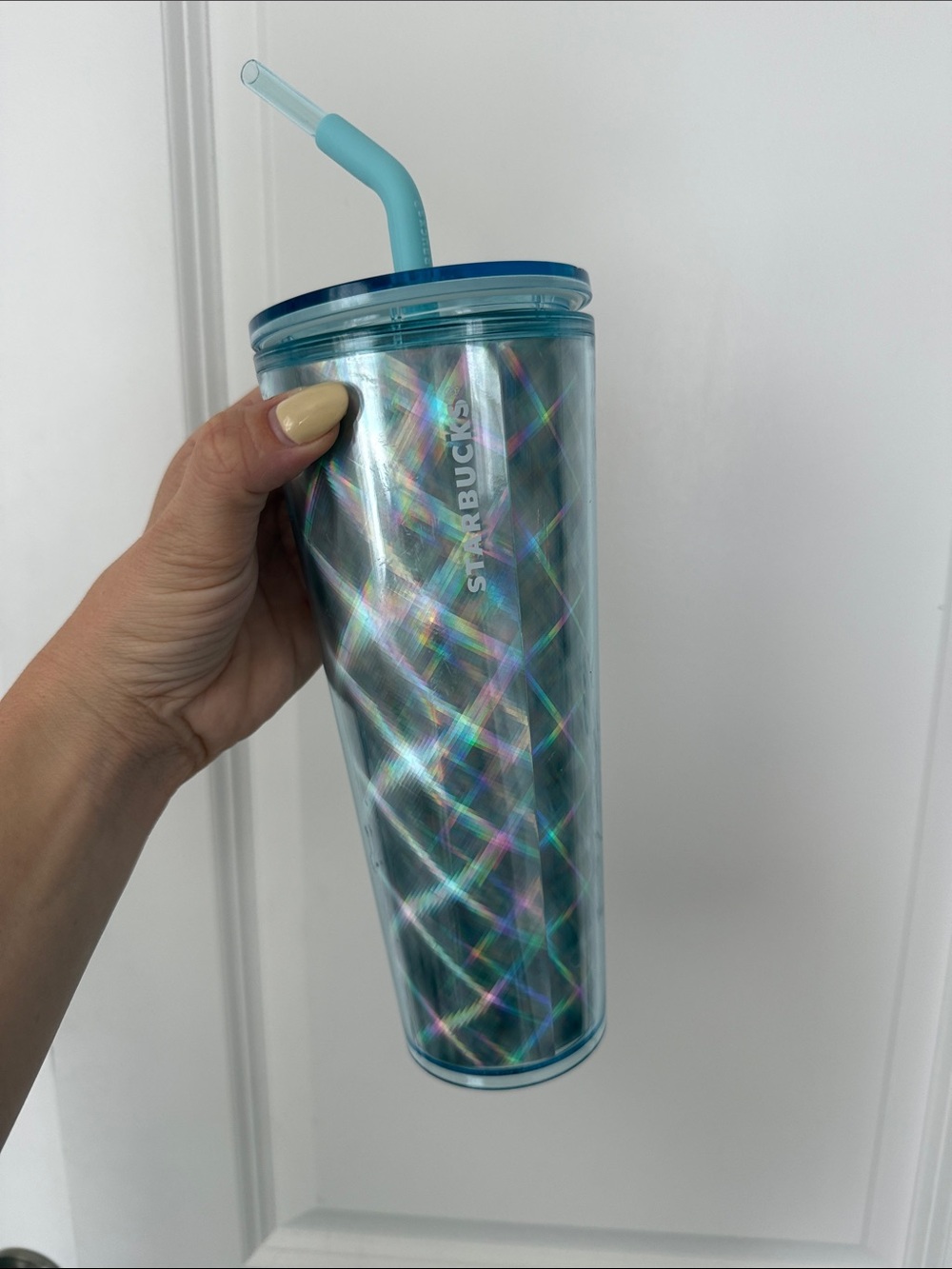 Starbucks Iridescent Aqua Blue Holographic Tumbler with Straw - holographic